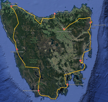 Map of the Tasmanian Odyssey bush trip