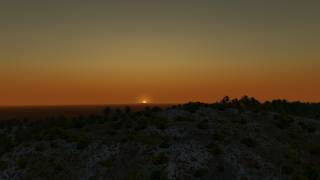 Very hazy mediteranean sunset, FlightGear 2020.3.
