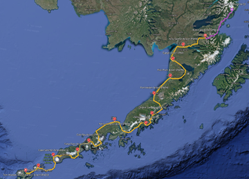 Map of the Unalaska to Kulik Lake bush trip