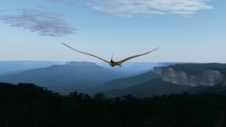 Pterosaur over Blue Mountains, Australia. Strong blue smog simulated from VoCs released by trees. FlightGear 2020.3.